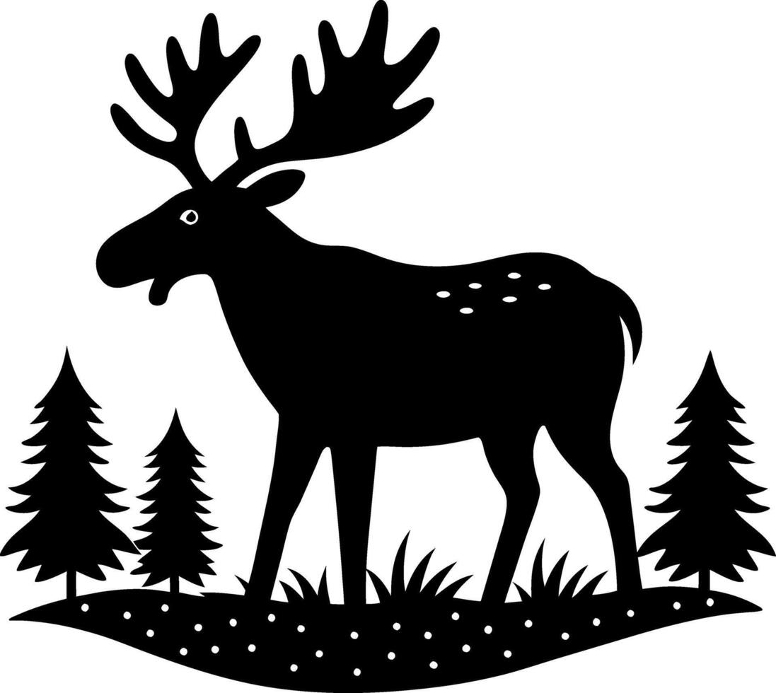 A Majestic Moose Strolling Through the Meadow, Surrounded by Grasses and Trees vector