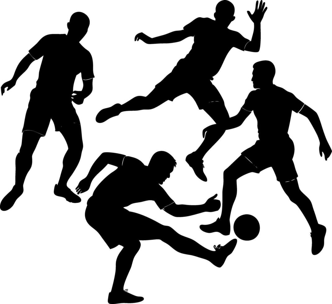 Black and White of Soccer Players Competing, One with the Ball, Ideal for Graphic Design in Sports Brochures and Advertisements vector