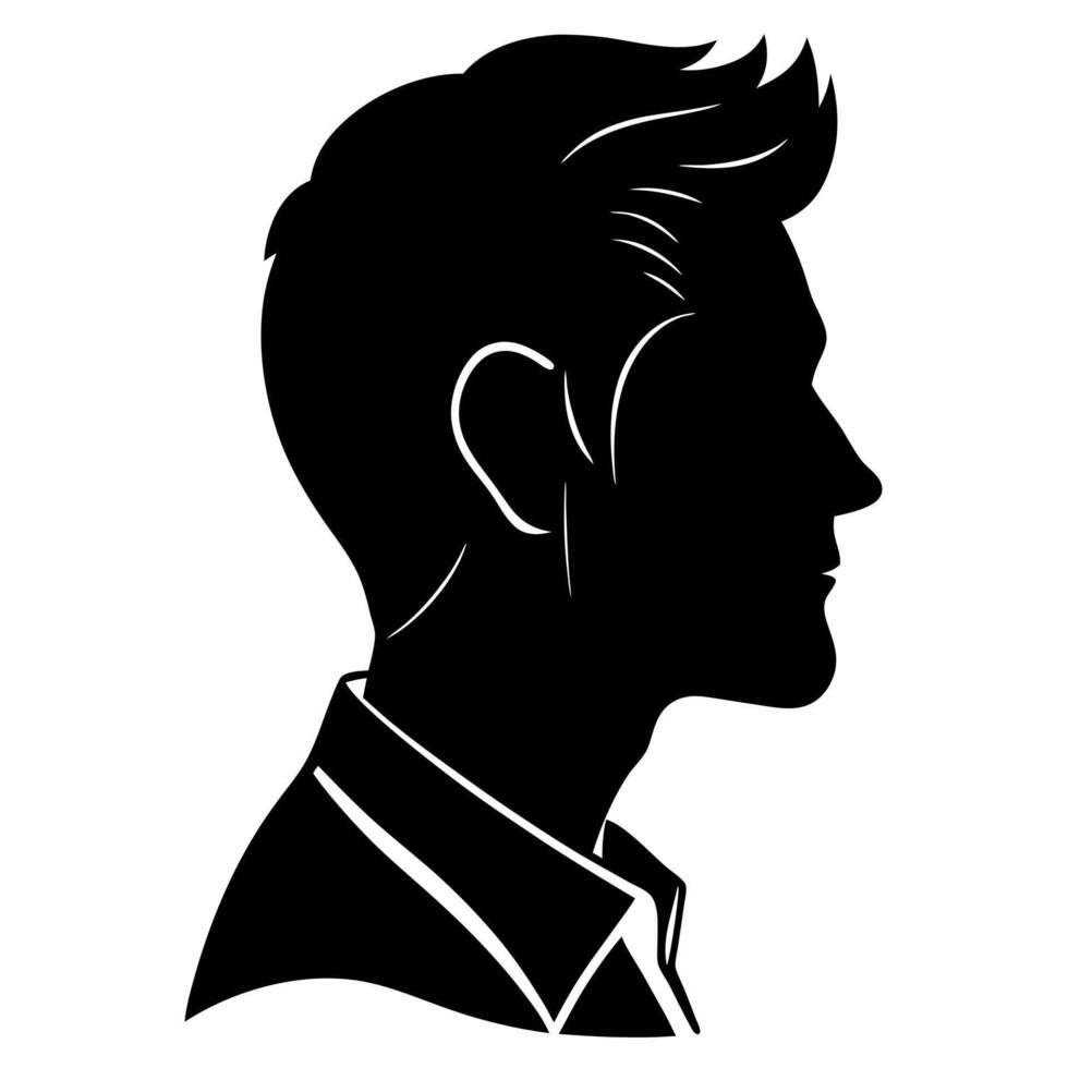 Sophisticated Side View Portrait The Silhouette Reveals Subtle Details of Hair Striations, Ear's Form, and Collars Edge vector