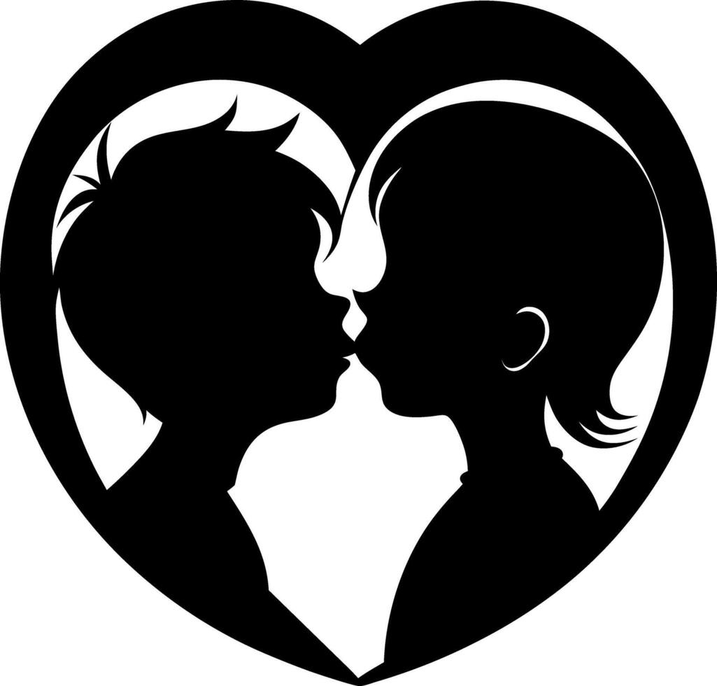 Romantic Black and White Silhouette of a Couple in a Heart Shape, Perfect for Valentine's Day Cards, Wedding Invitations, and Love-Themed Graphic Design vector
