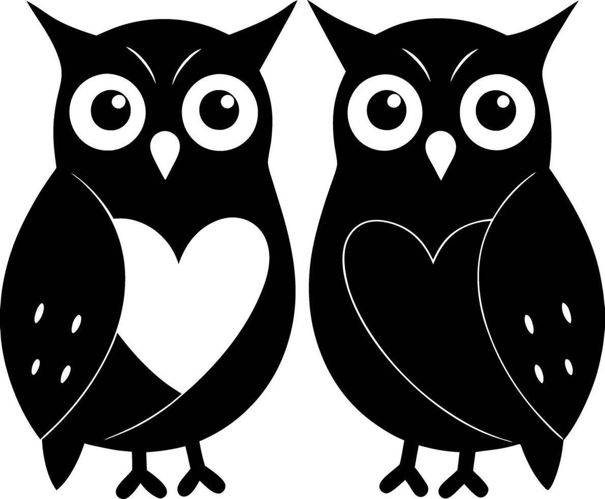 Adorable Pair of Owls in Love, Facing Each Other with Heart Shapes on Their Chests, Ideal for Valentine's Day Cards and Romantic Artwork vector