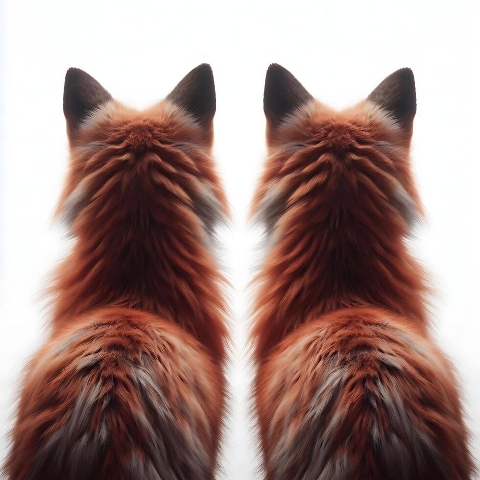 Two red foxes looking at each other photo