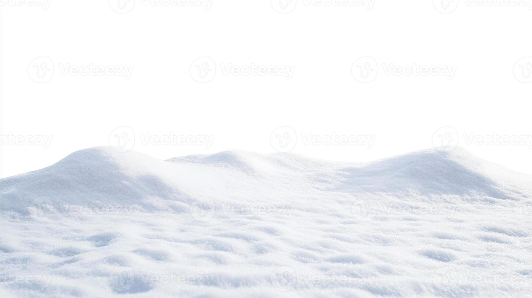 Expansive winter landscape featuring soft snowdrifts, isolated against a bright white background photo