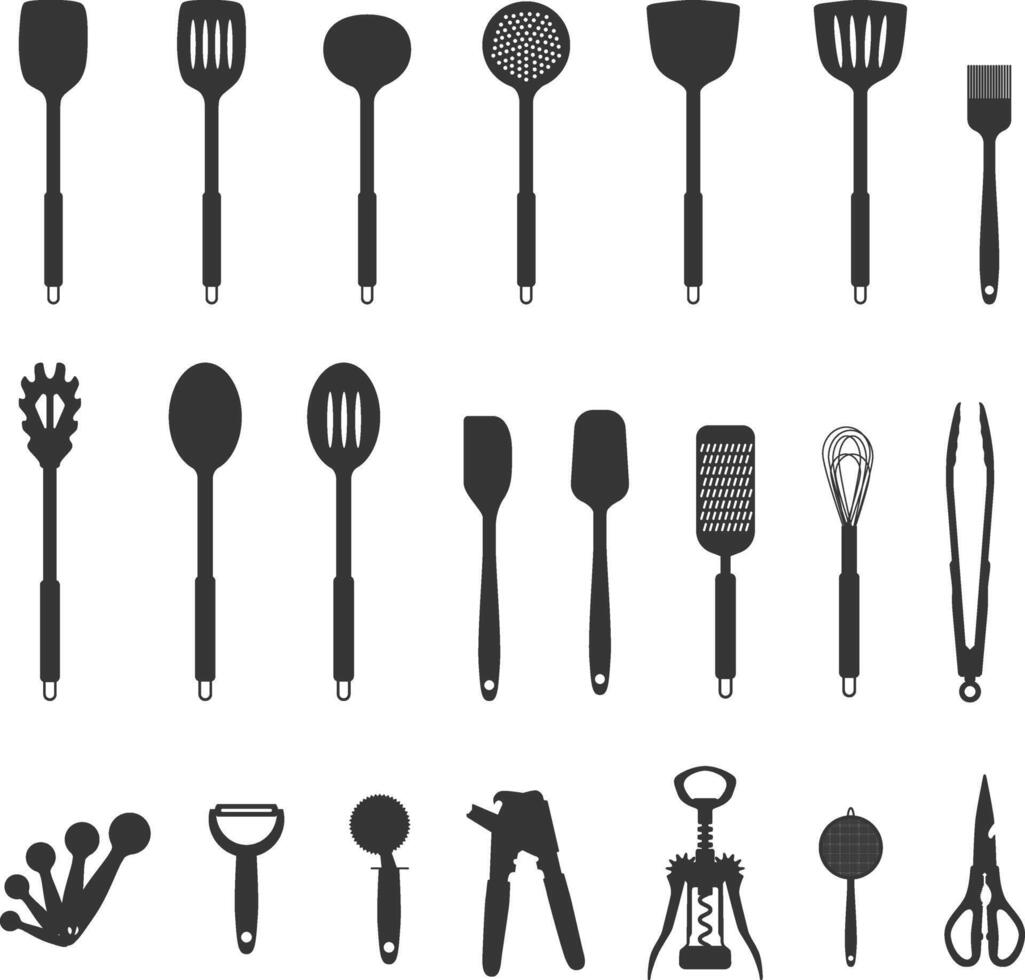 Set of kitchen utensils silhouette illustration vector