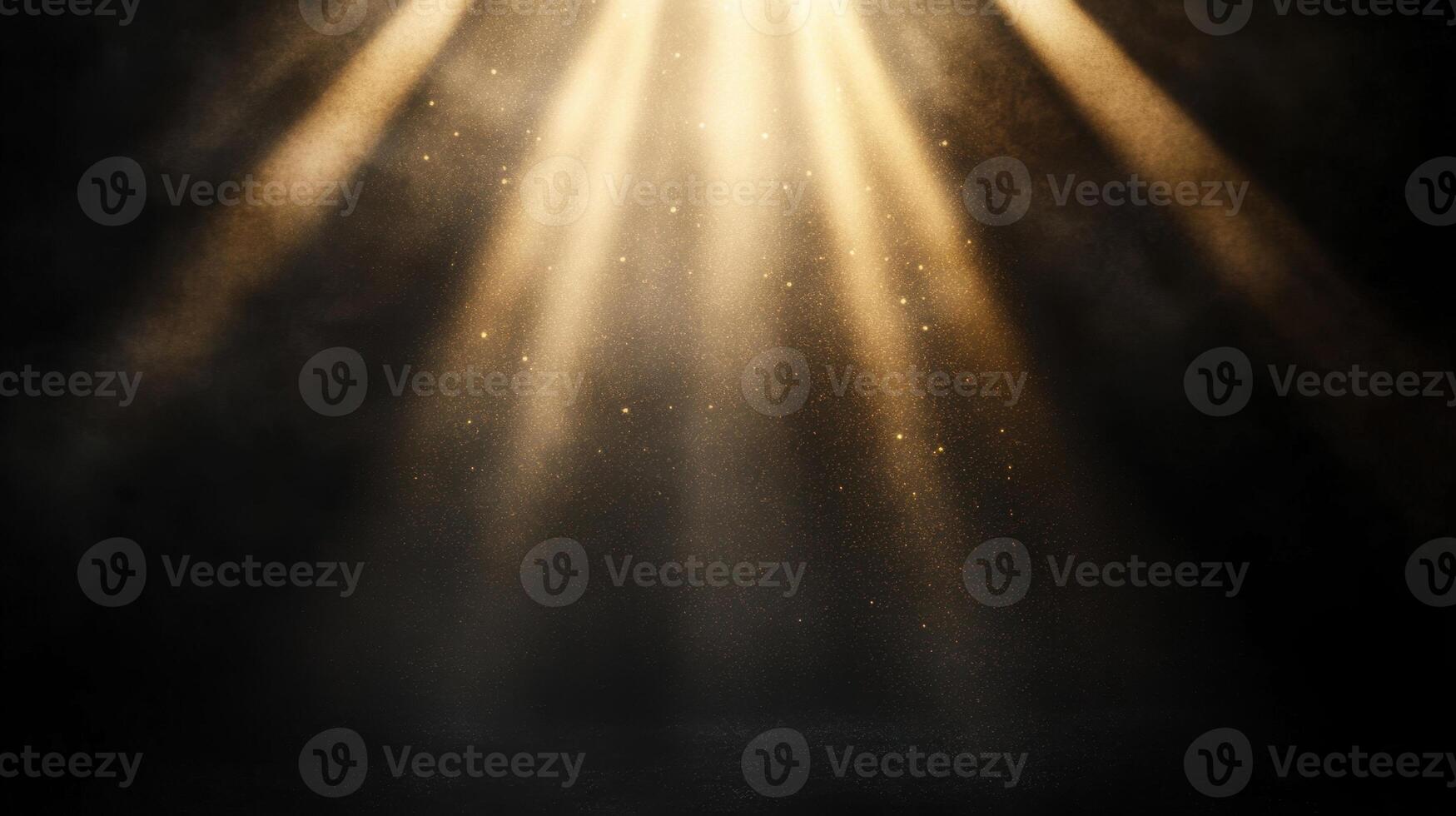 Dramatic spotlight effect with golden rays illuminating a smoky, dark background. Mystical glow photo