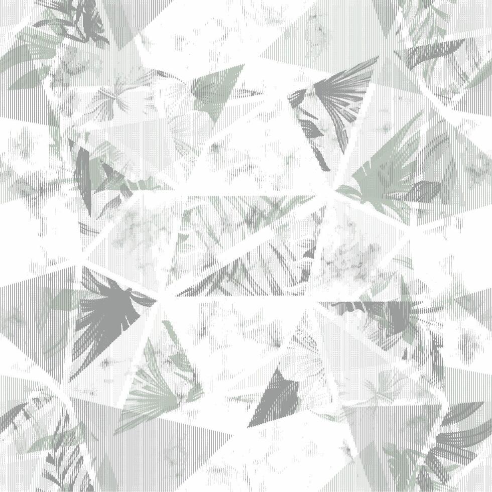 a gray and white geometric pattern with leaves vector