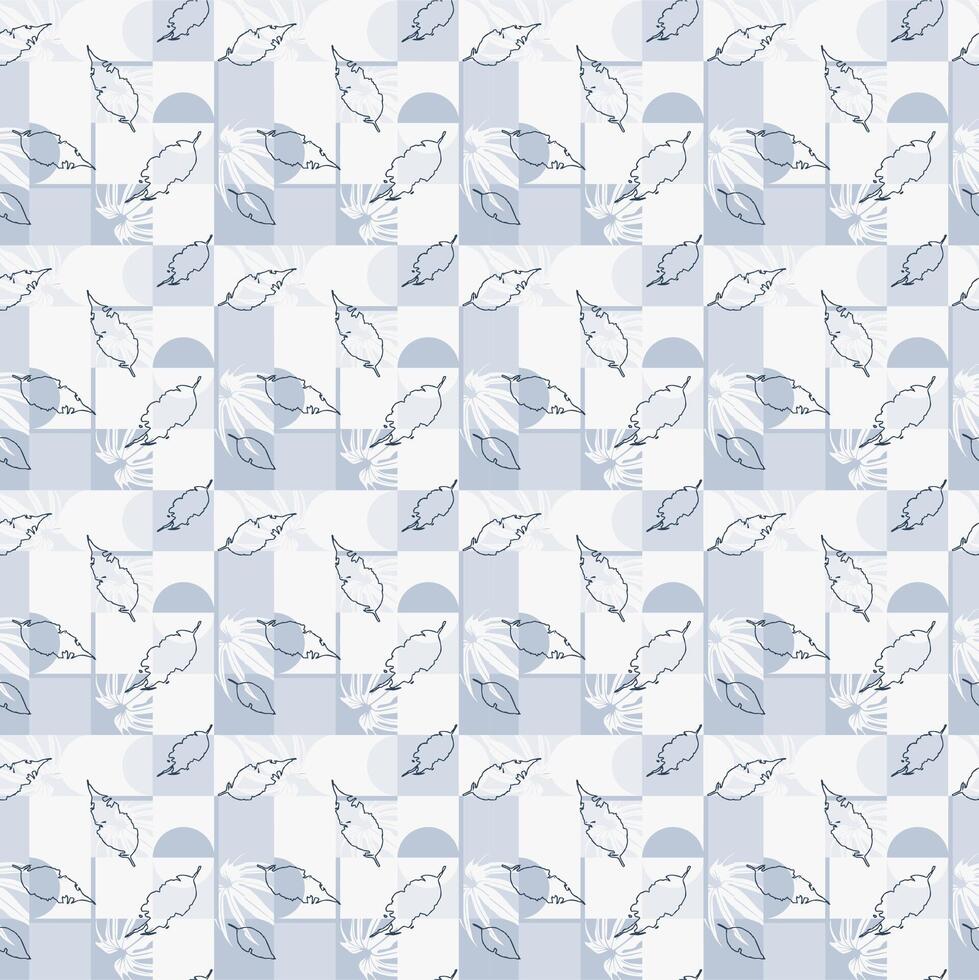 a blue and white pattern with leaves vector