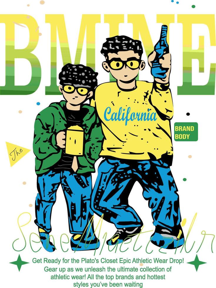 a poster with two boys holding beer bottles vector