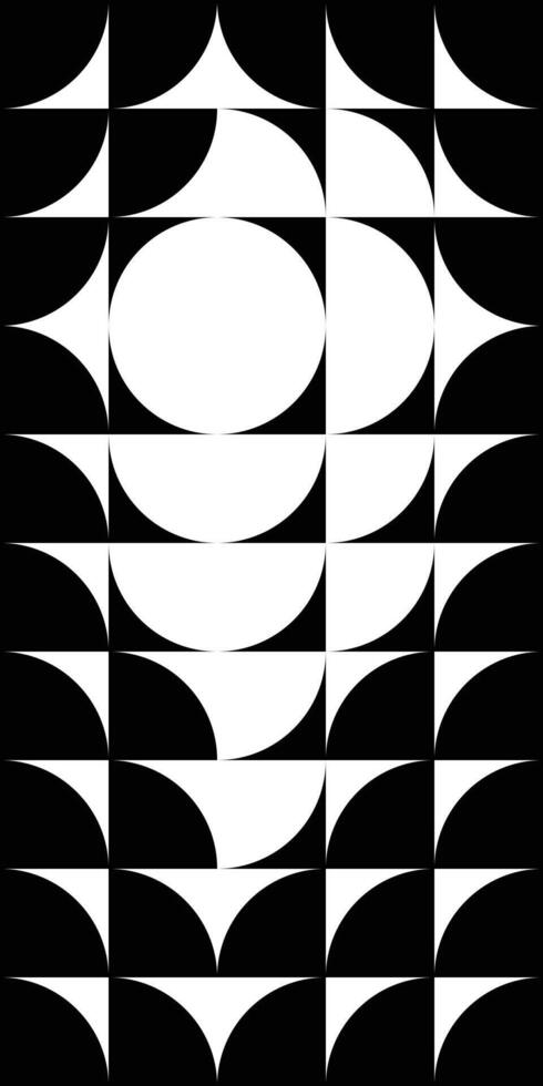 Bauhaus pattern is a black and white composition created from semicircles and quarters. Reflections of the sun, mirror illusion graphic design. Moon and crescent mosaic panels background vector