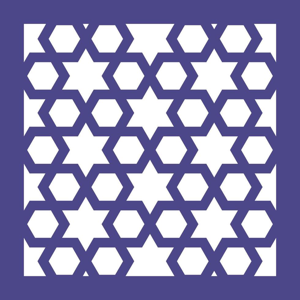 Mashrabiya arabic window frame cnc router template. Arabesque grill pattern. Islamic geometry made of star and hexagon shape. Decorative lattice background. CNC machine cutting vector