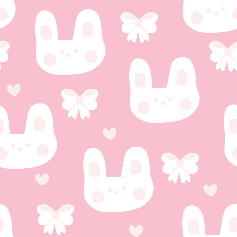Seamless pattern of cute rabbit face with heart and bow pink background.Pastel.Easter.Rodent animal character cartoon design.Kawaii.Illustration vector