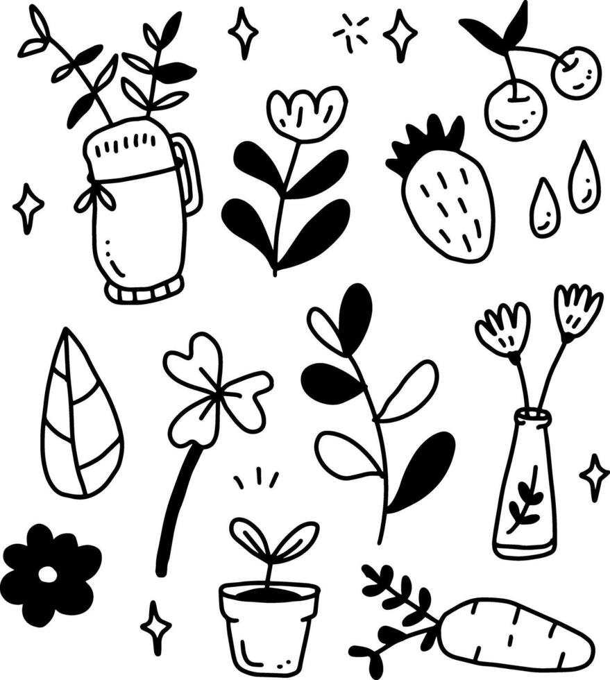 outline fruits and florals design. vector