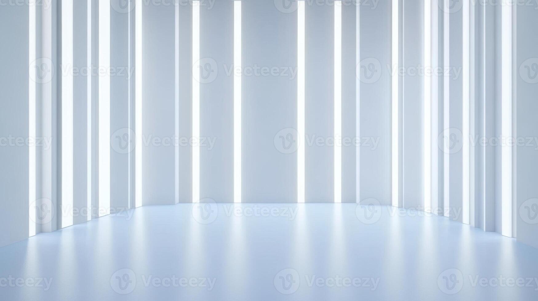 Clean white architectural space features vertical white pillars with light emitting from their sides photo