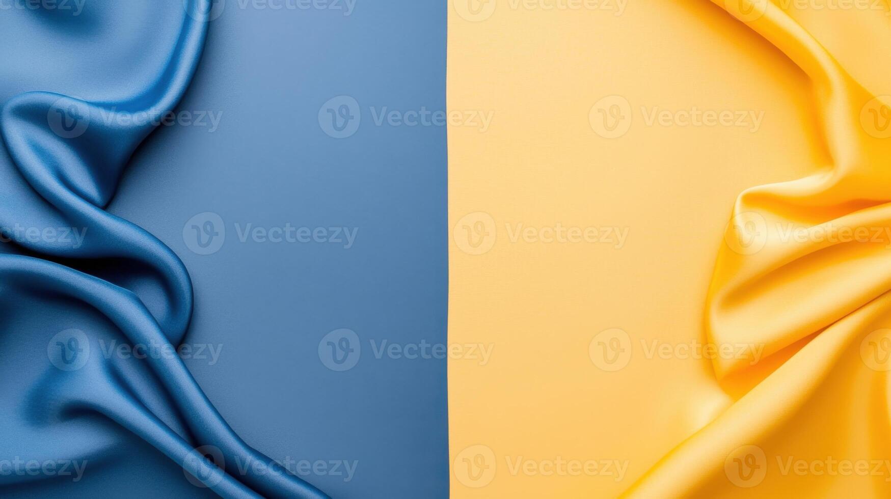 Two-toned backdrop featuring rippled, draped fabric in elegant blue and bright yellow hues. photo