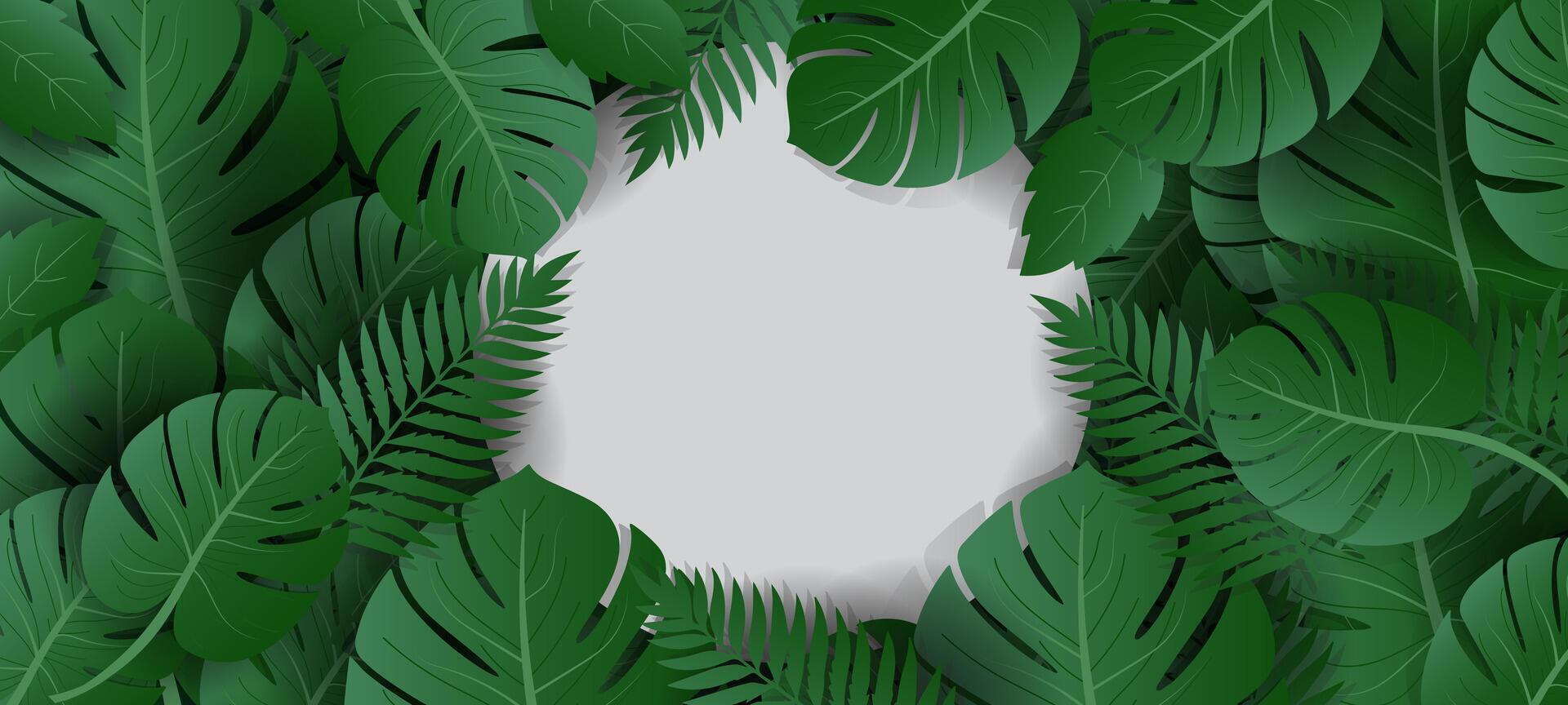 green tropical exotic leaves frame with white space for text vector