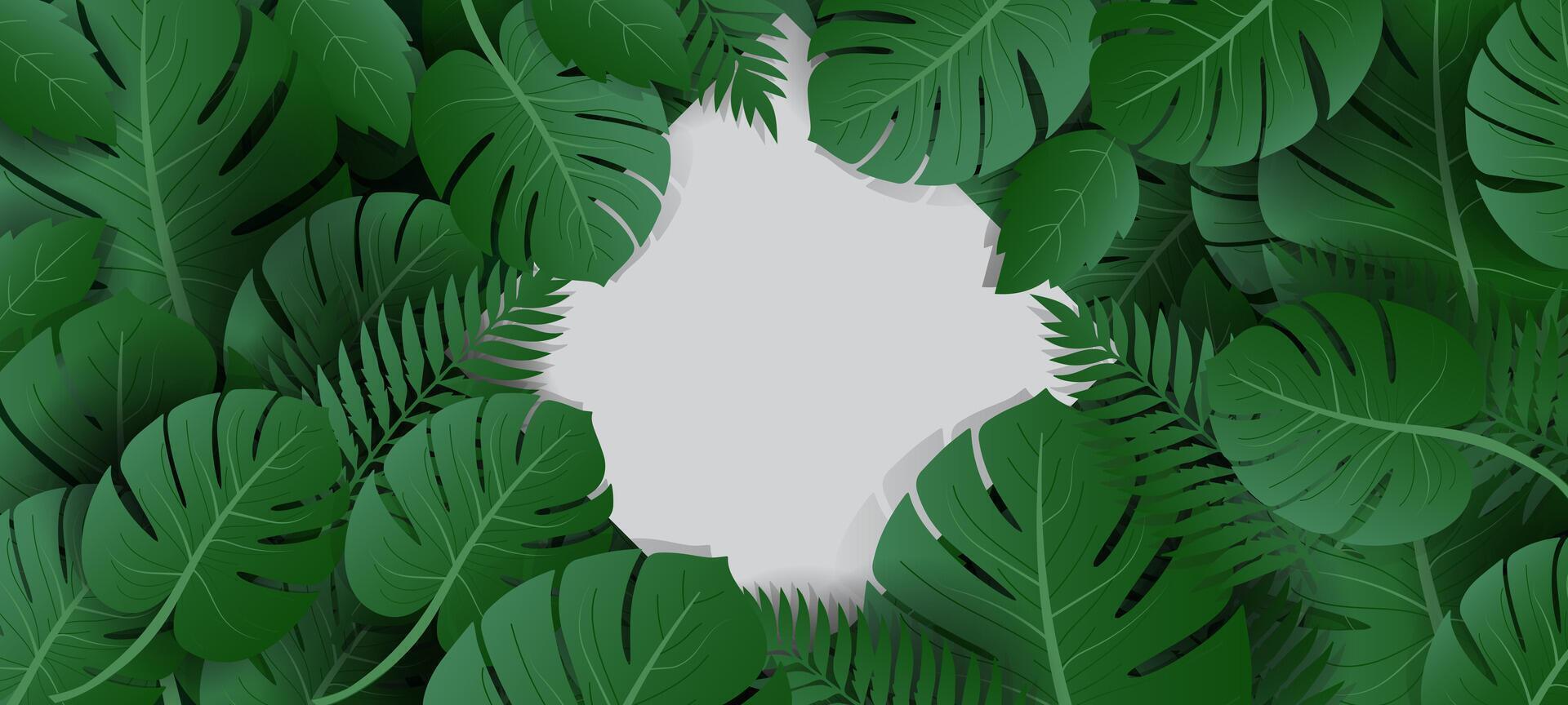 tropical leaves background with white paper vector