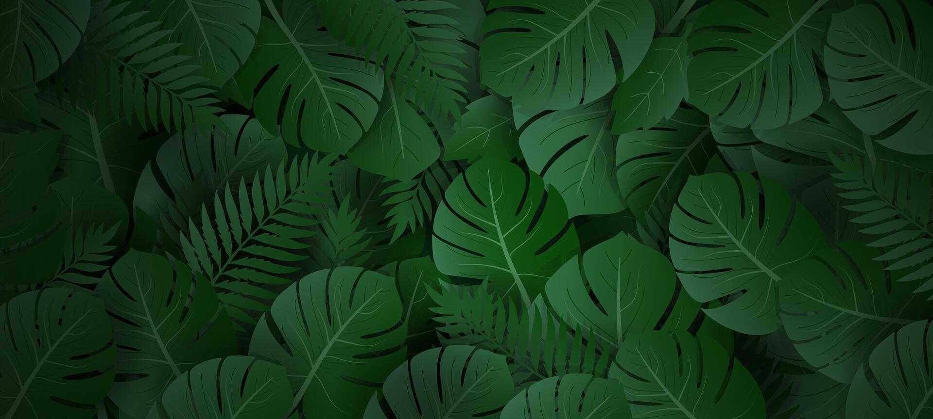 a green jungle background with many exotic leaves vector