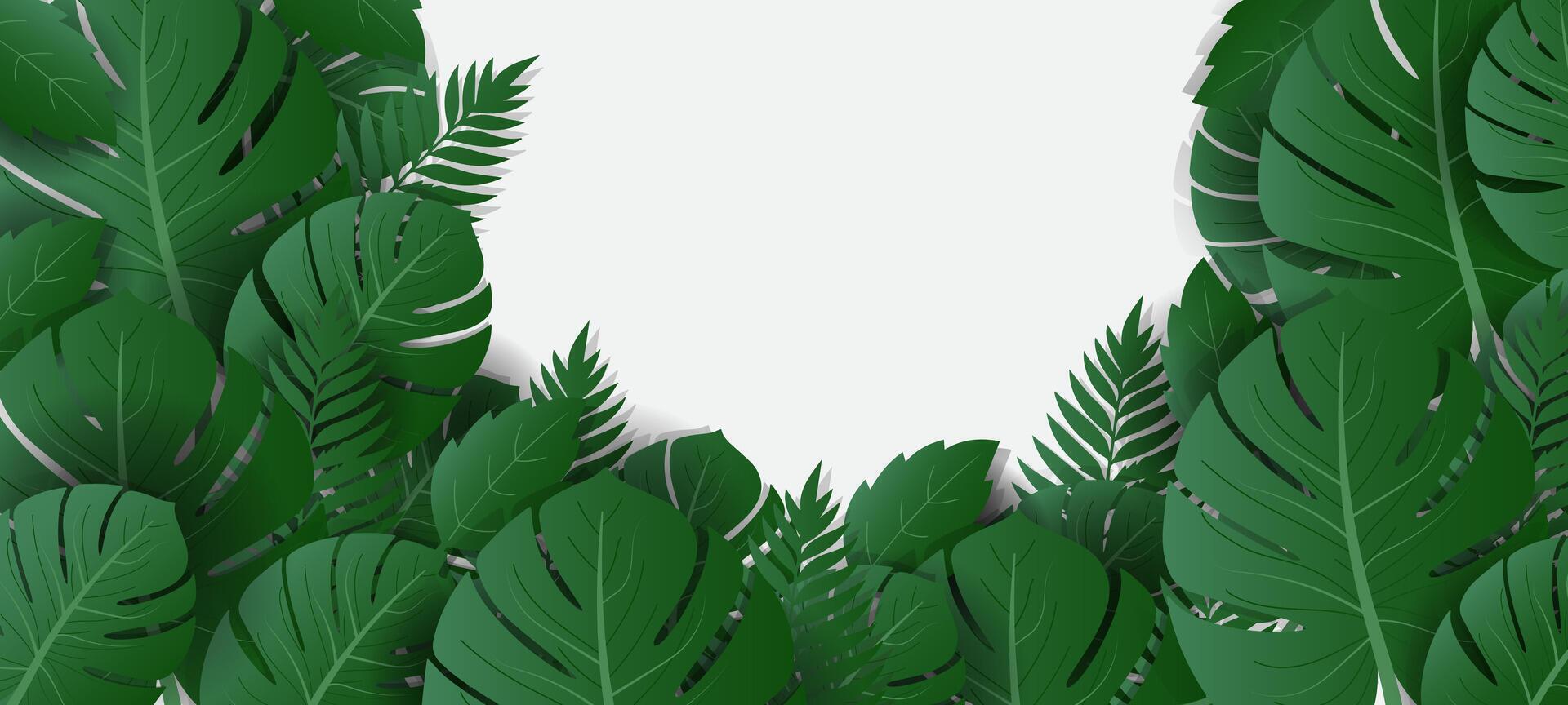 green tropical leaves background with white frame space for text vector