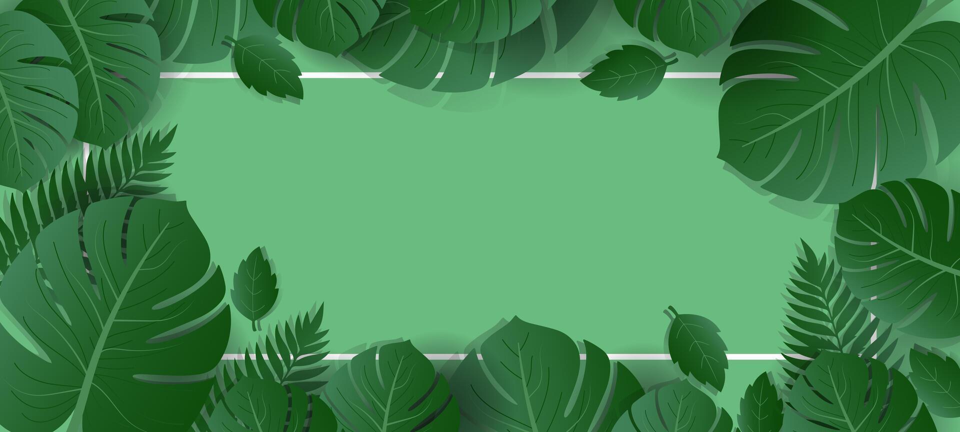 green leaves and a square frame on a green background vector