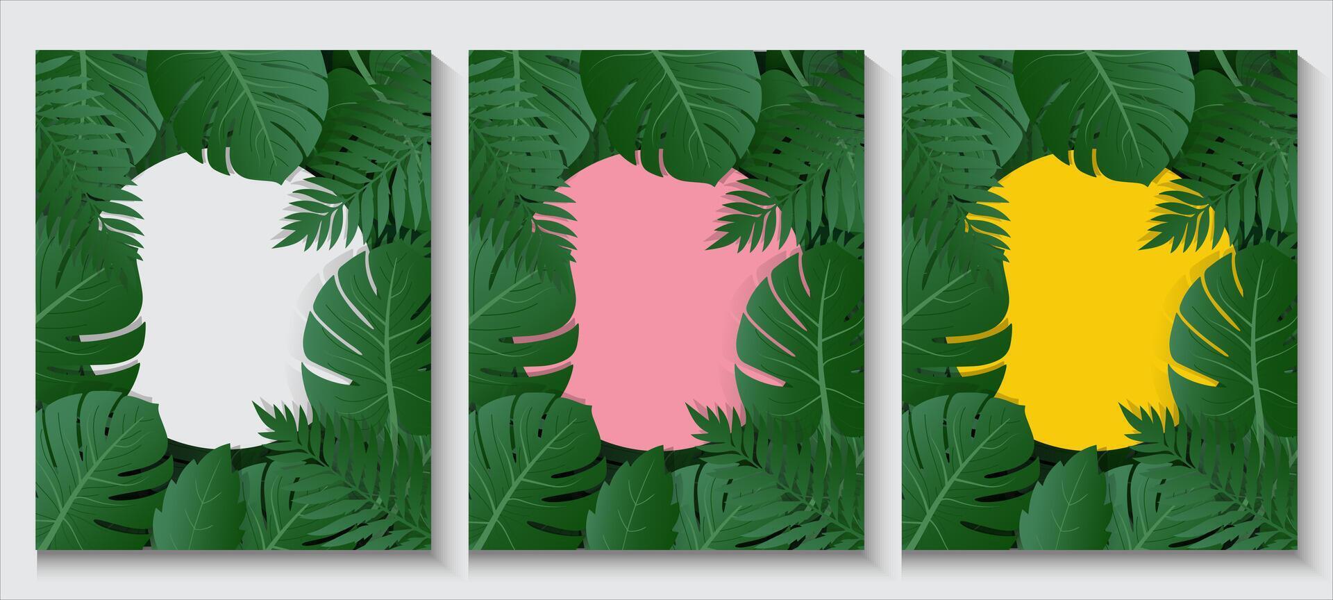 set of vertical banners poster with tropical leaves and copy space vector