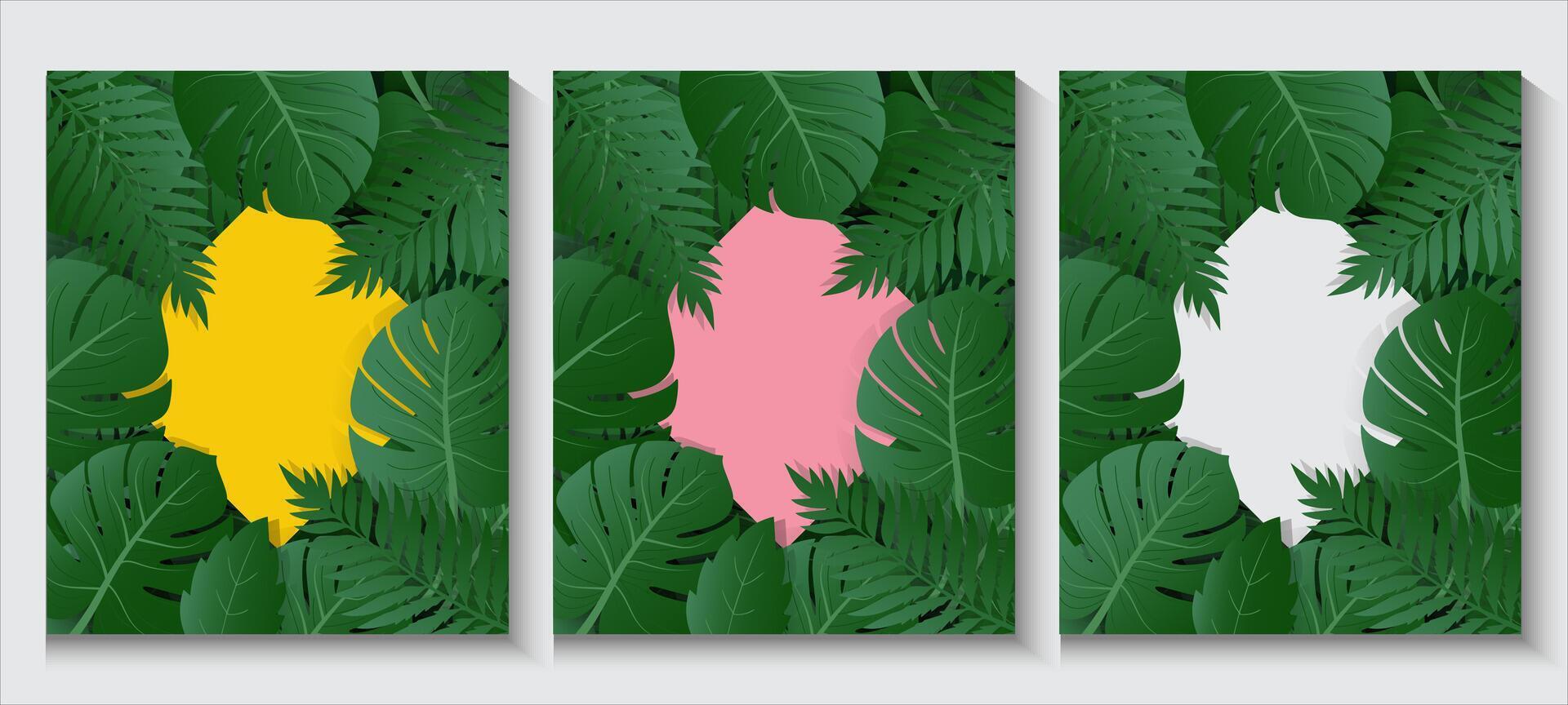 set of vertical banners with tropical exotic leaves vector