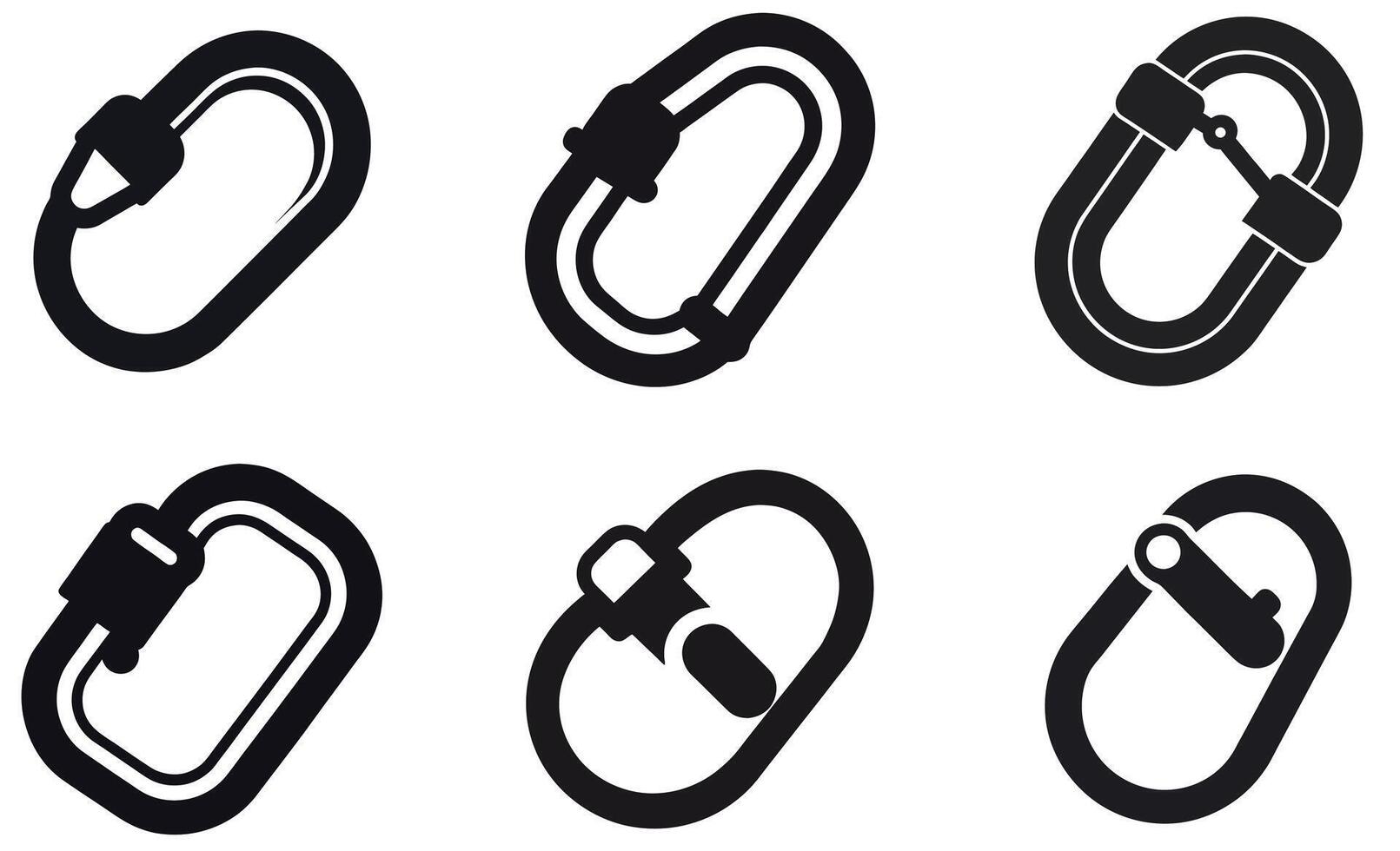 Collection of Black Climbing Carabiners icon design vector