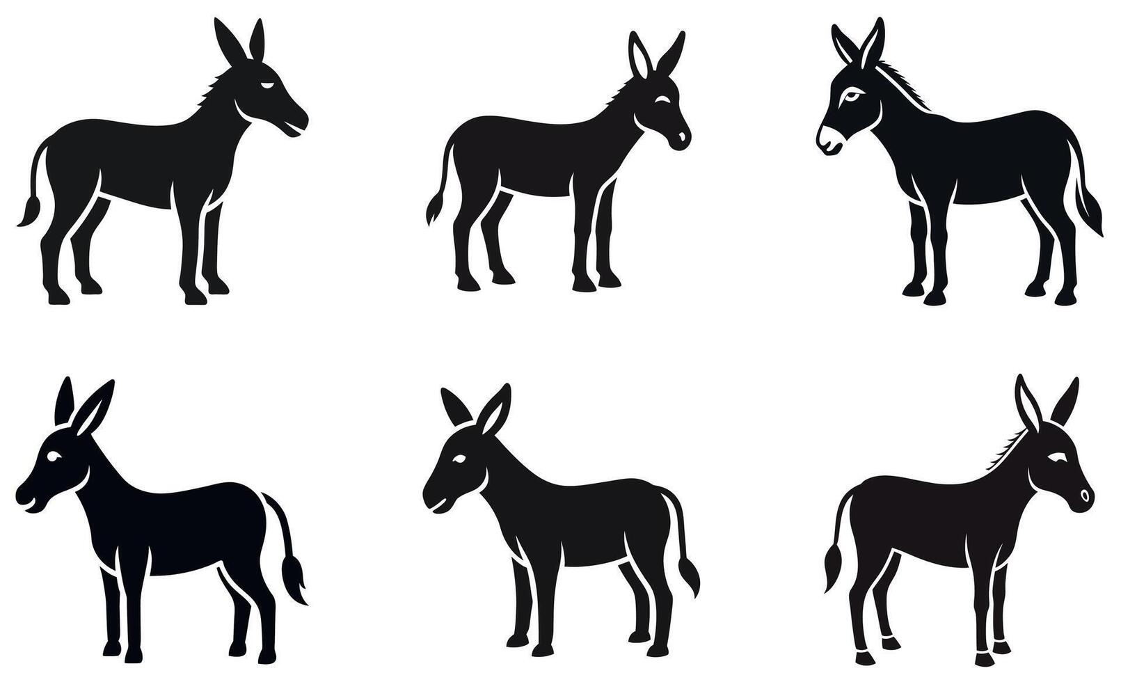 Black and White Silhouette of Donkeys design vector