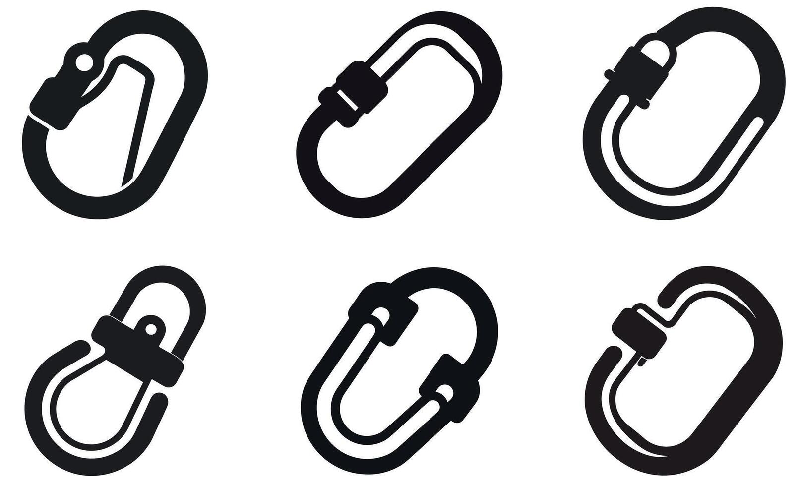 Collection of Black Climbing Carabiners icon set vector