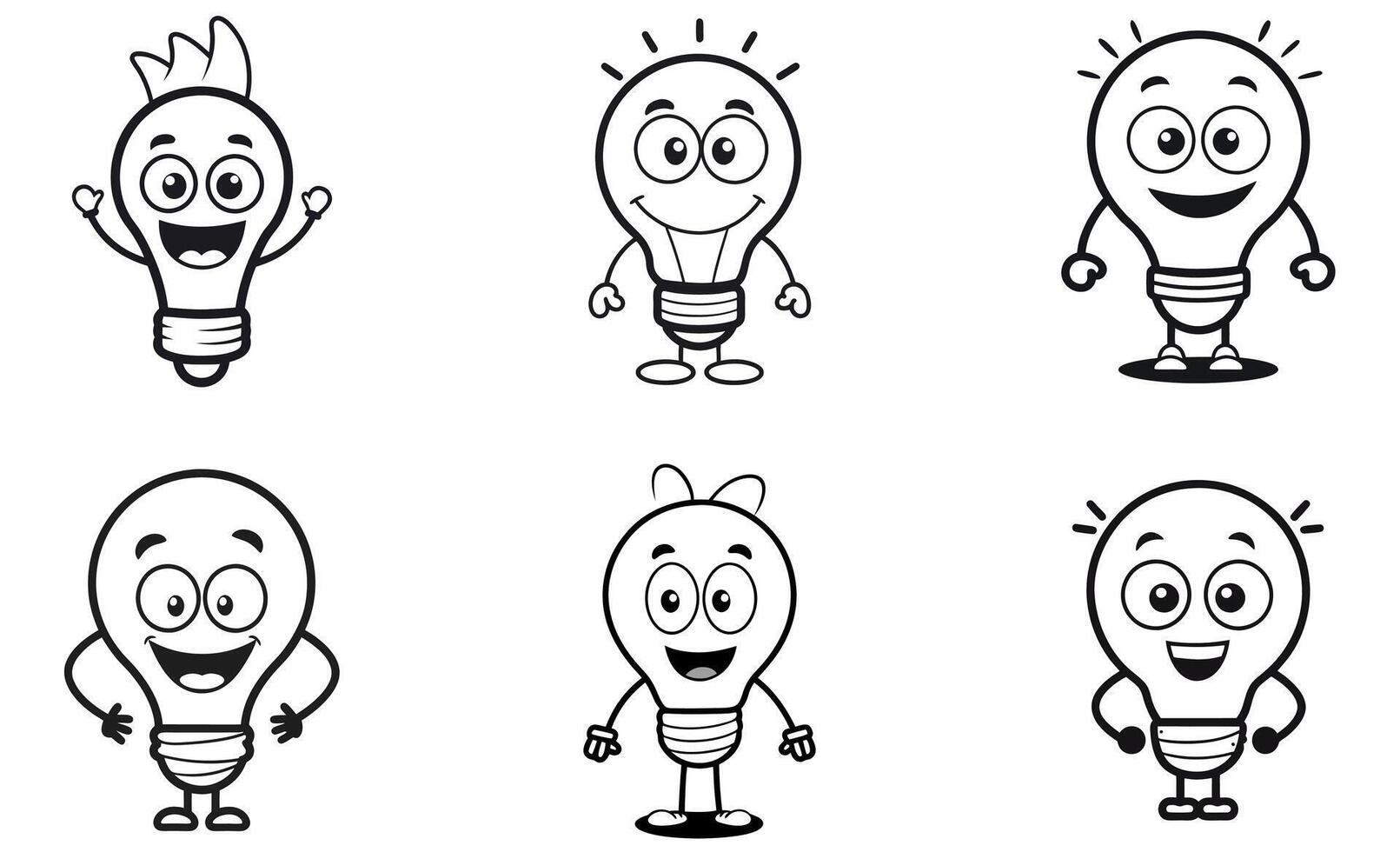 cartoon lightbulb characters expressing happiness icon set vector