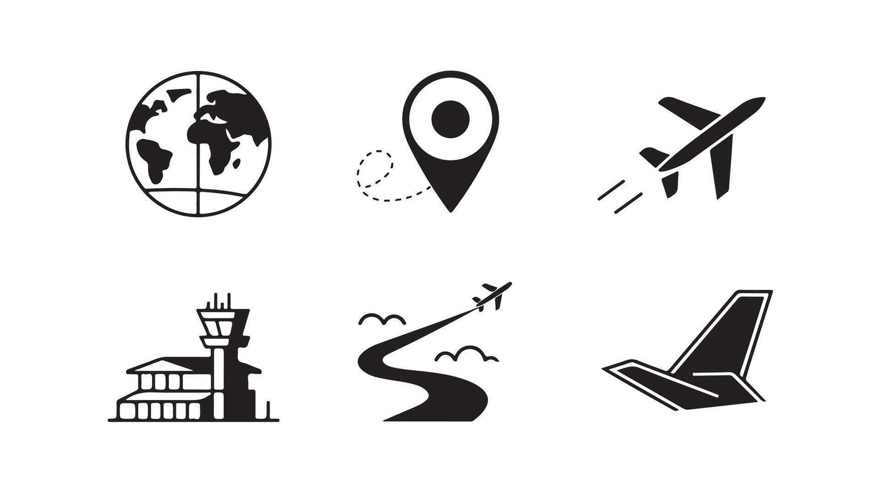 Travel icons black and white minimalist design vector