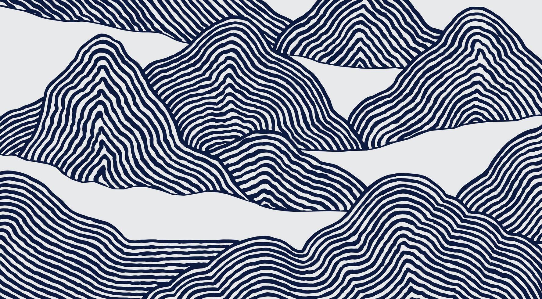 Crafted hand drawn brush line abstract wave or mountains background, Japanese and ethnic folk wood carving, engraving, weaving textured surface, simple graphic for textile, carpet, gift wrap vector