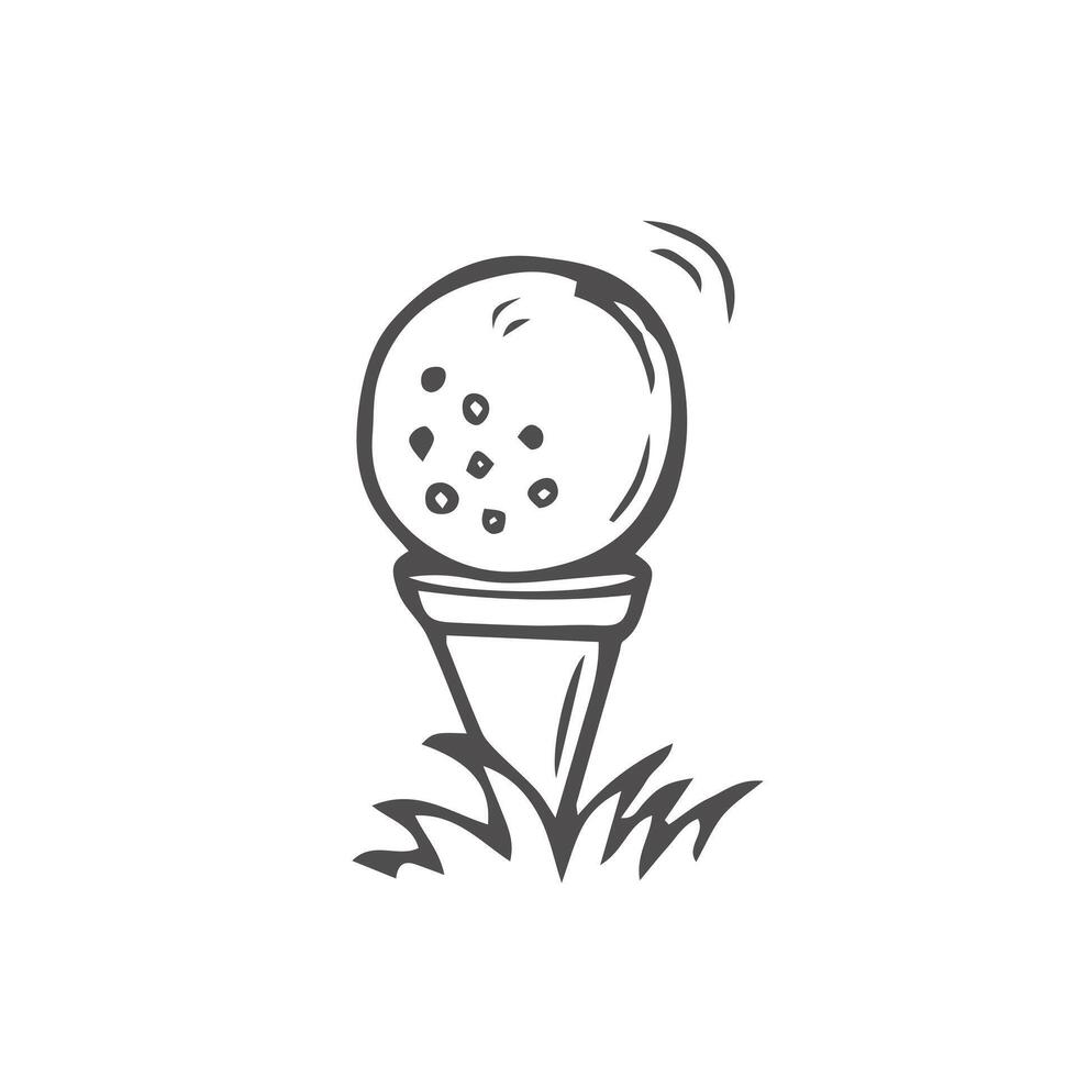 hand drawing drawn illustration of golf ball on tee and grass. vector