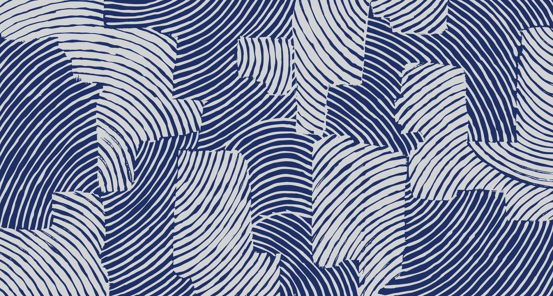 Japanese Blue and white brush line abstract hand drawn collage wave pattern, tribal and ethnic folk wood carving, block print textured surface background. simple monochromatic graphic for textile vector