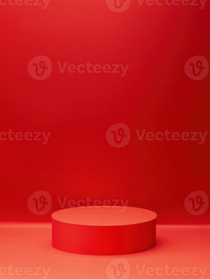 A bold red circular platform against a matching red wall, perfect for product display and showcasing photo