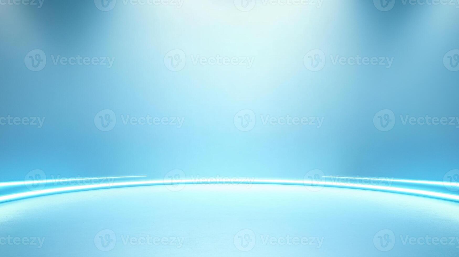 A light-blue gradient surface extends from the floor to the backdrop with subtle light lines photo