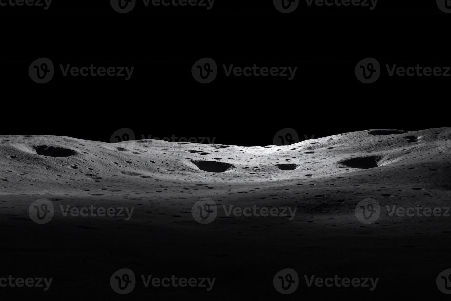 Lunar Surface Landscape, Shadows Highlight Cratered Terrain on a Celestial Body, Serene Space Scene photo