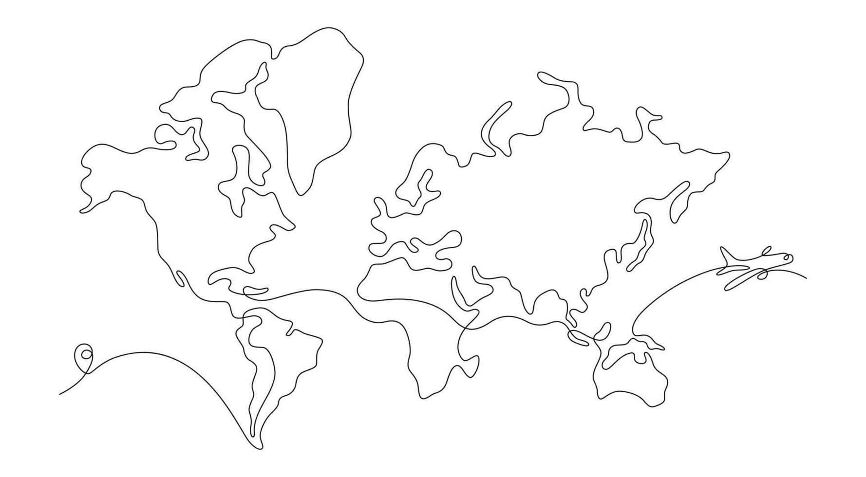 Hand drawn continuous one line world map vector