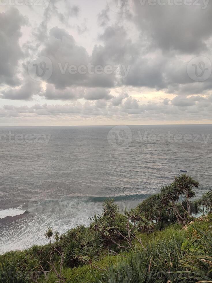 view of the ocean from a hillside photo