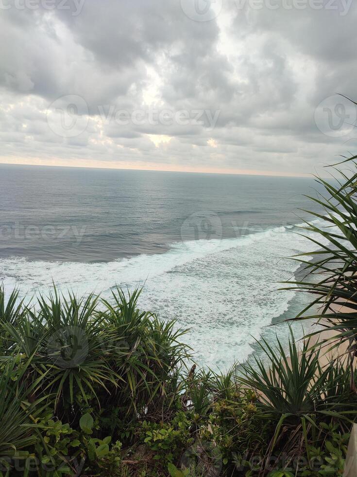 a view of the ocean from a hillside photo