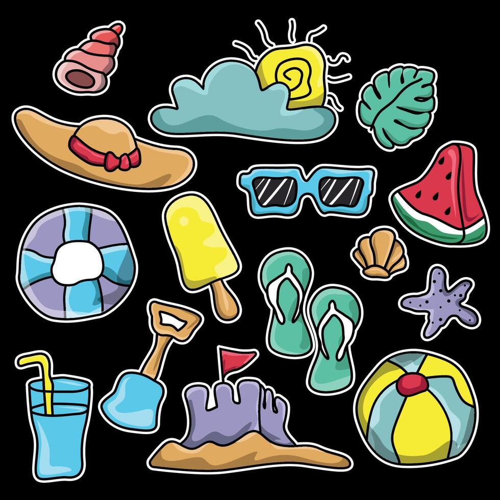 summer stickers set illustration vector