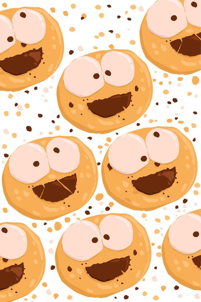 Delicious Cute cookies with eye and mouth on white background vector