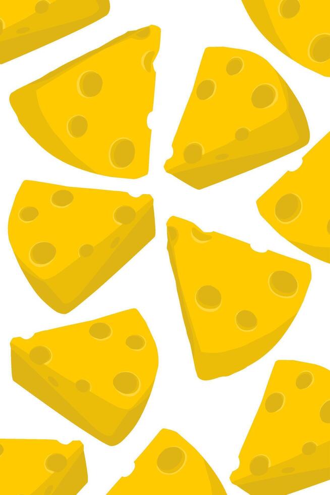 Delicious triangular cheese slices. Yellow cheese with holes issolated on white vector