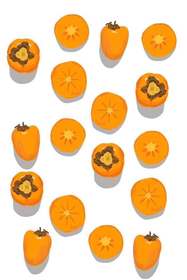 The persimmon fruit is sweet and split orange in color issolated on white vector