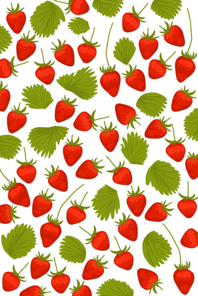 Strawberry pattern and leaf. Red strawberry fruit pattern on white background vector