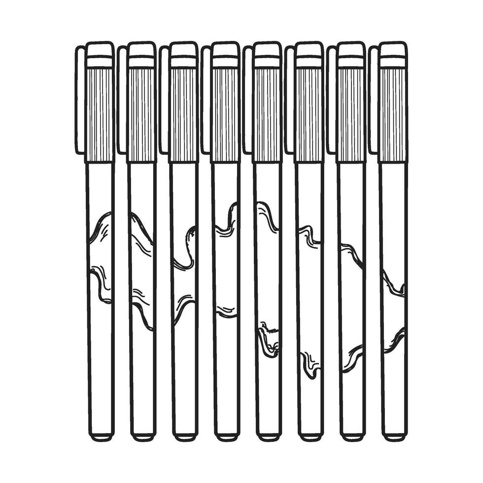 Eight Identical Pens Arranged in a Row vector