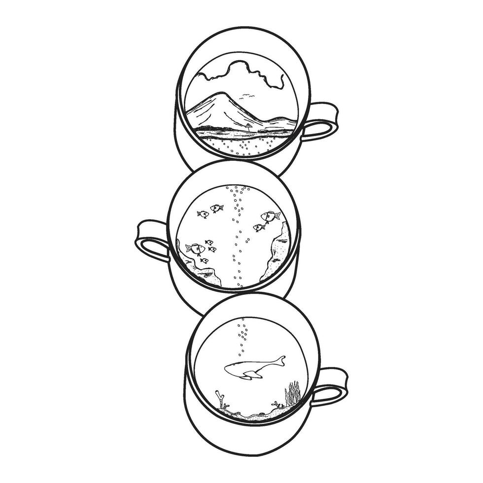 Three Teacups with Different Nature and Underwater Scenes vector