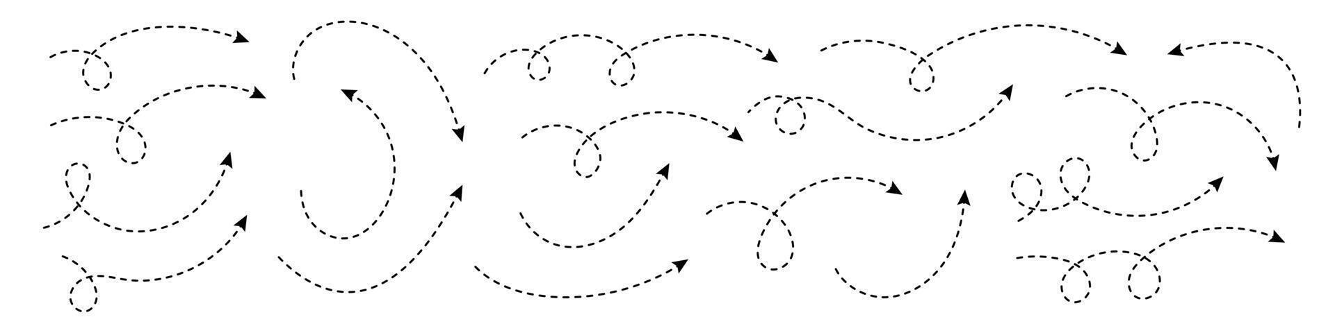 Curved dotted arrow. Zigzag arrows. vector