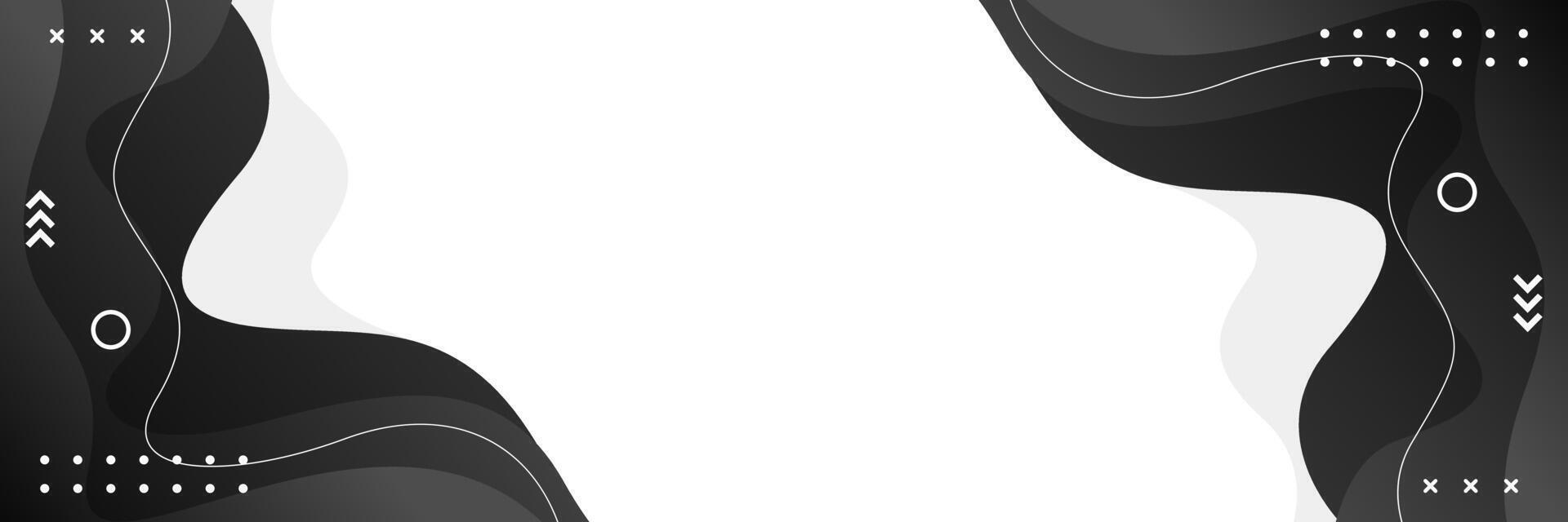 Modern black fluid wave background with geometric shapes. Abstract dynamic banner and header design vector