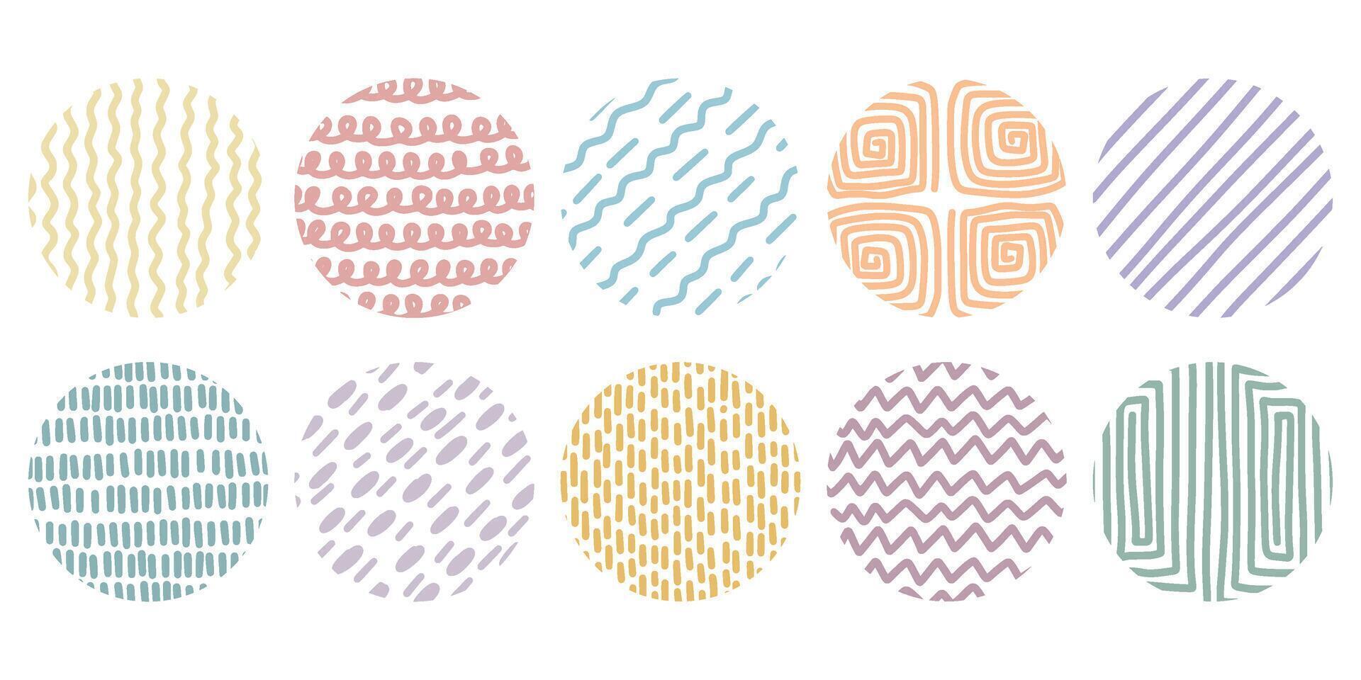 Set of circles with colored lines and dots in doodle style vector