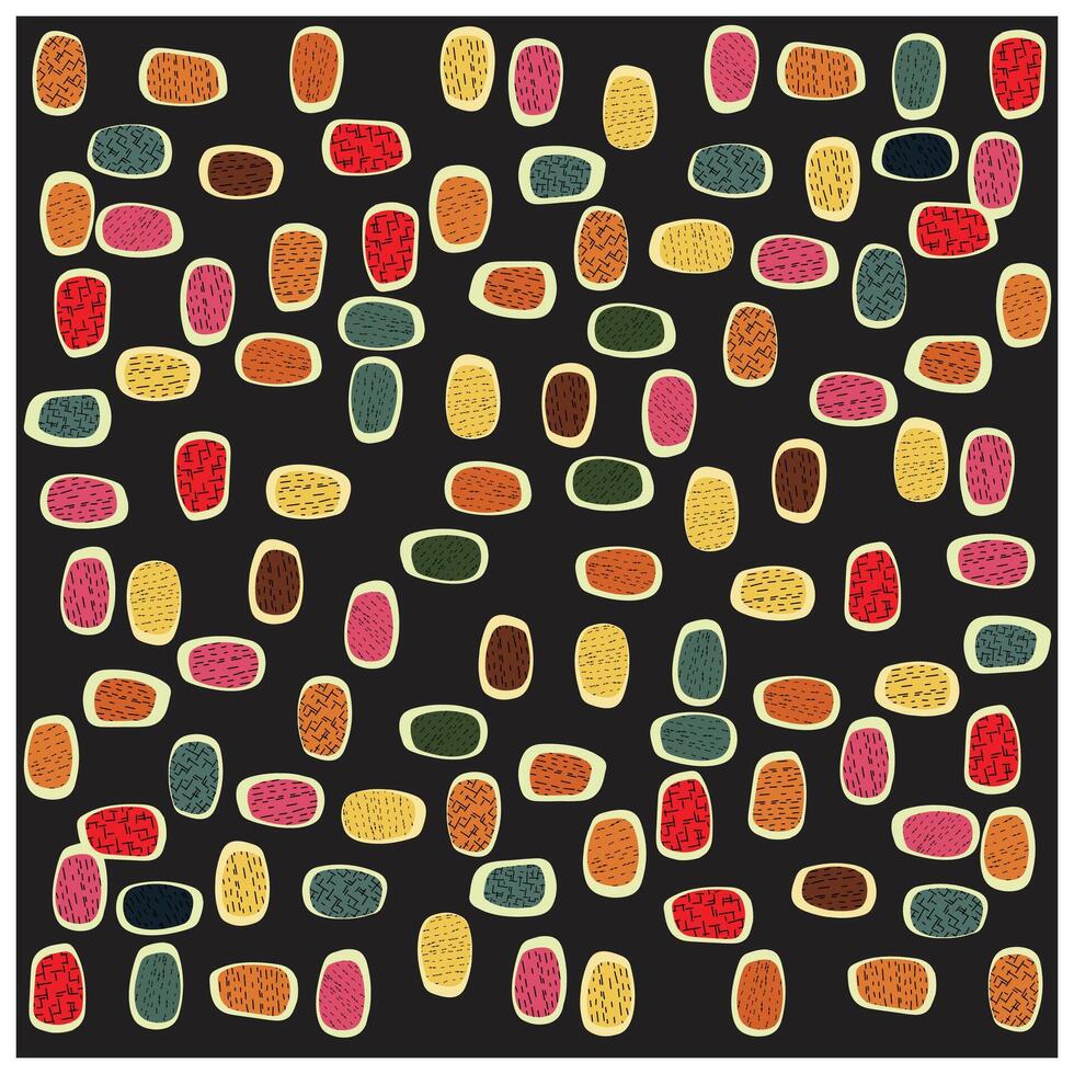 A colorful pattern of abstract oval shapes in varying shades of orange, green, and red, set against a dark background. vector